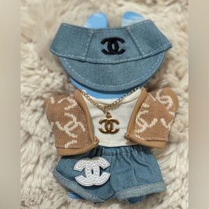 Labubu clothes and accessories- Chic Denim and Tan Doll 6pcs Outfit Set